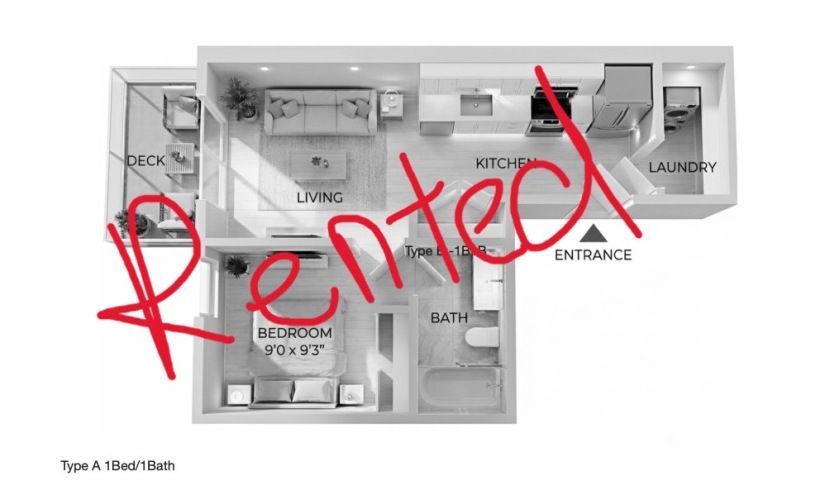 Type A 1BD/1BA - 1 bedroom floorplan layout with 1 bathroom and 550 square feet