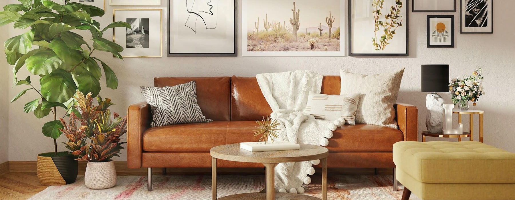 a living room with a couch and a table